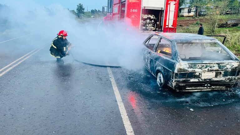 Un auto quedó destruido por un incendio sobre la Ruta Provincial 17 en Dos Hermanas