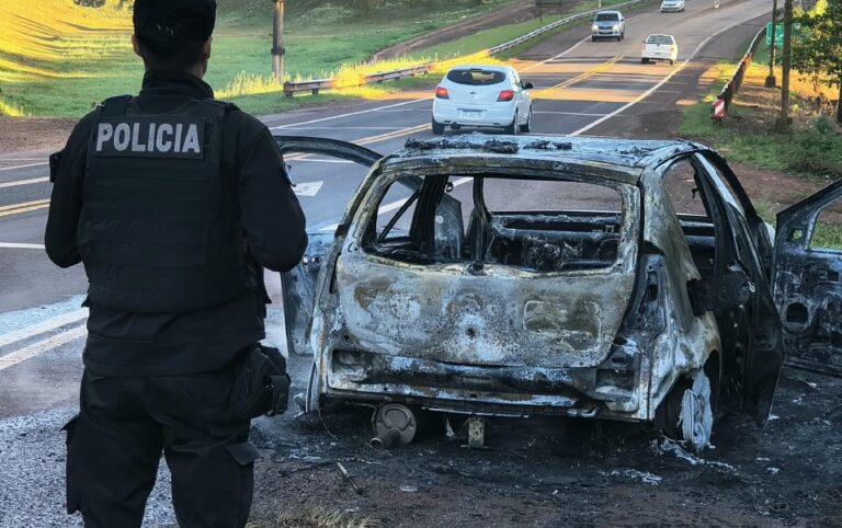 Un auto se incendió sobre la Ruta 12 en Eldorado: viajaban tres personas y salieron ilesas