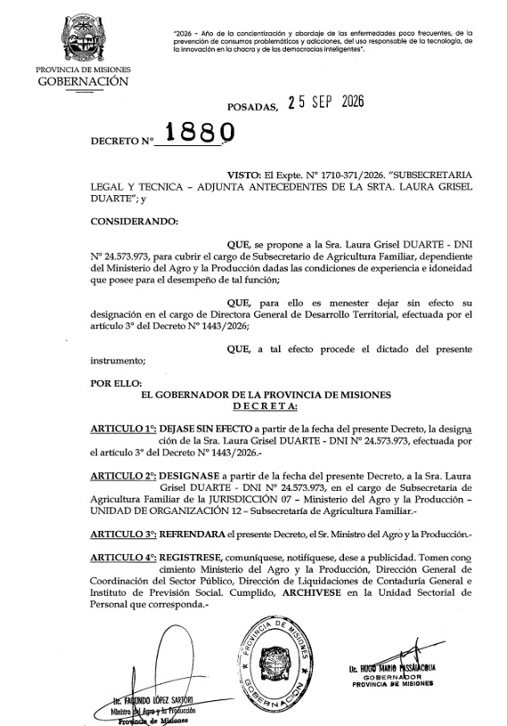 Passalacqua designó a Laura Duarte al frente de Agricultura Familiar tras casi 11 años de gestión de “Martita” Ferreira