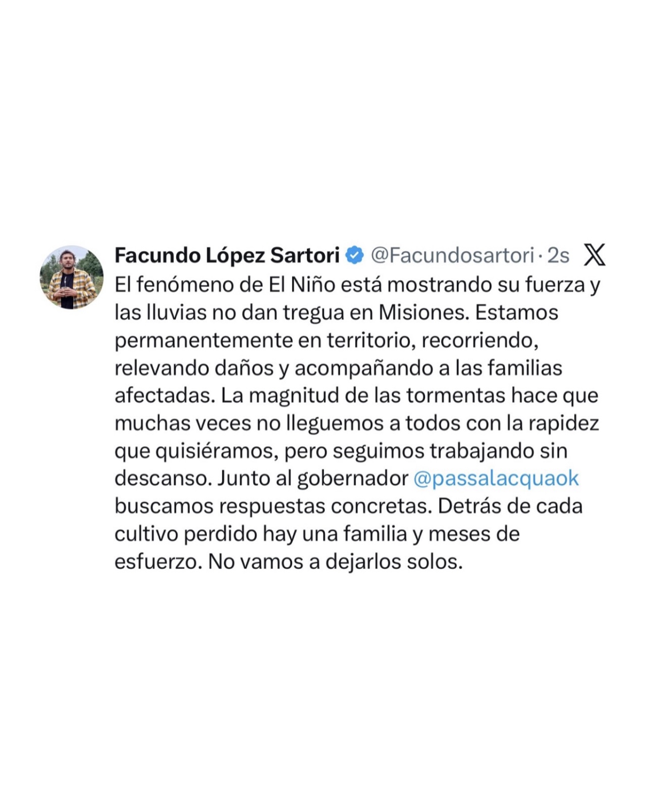 López Sartori ante los daños por las tormentas en Misiones: “No vamos a dejarlos solos”