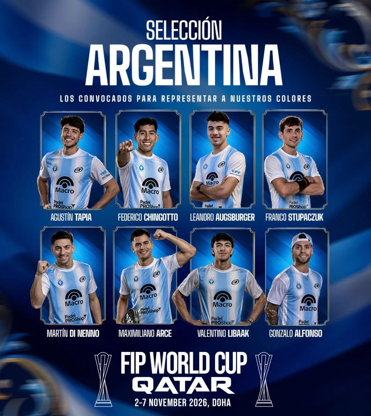 Leo Augsburger fue convocado a la Selección Argentina para disputar el Mundial de Pádel en Doha